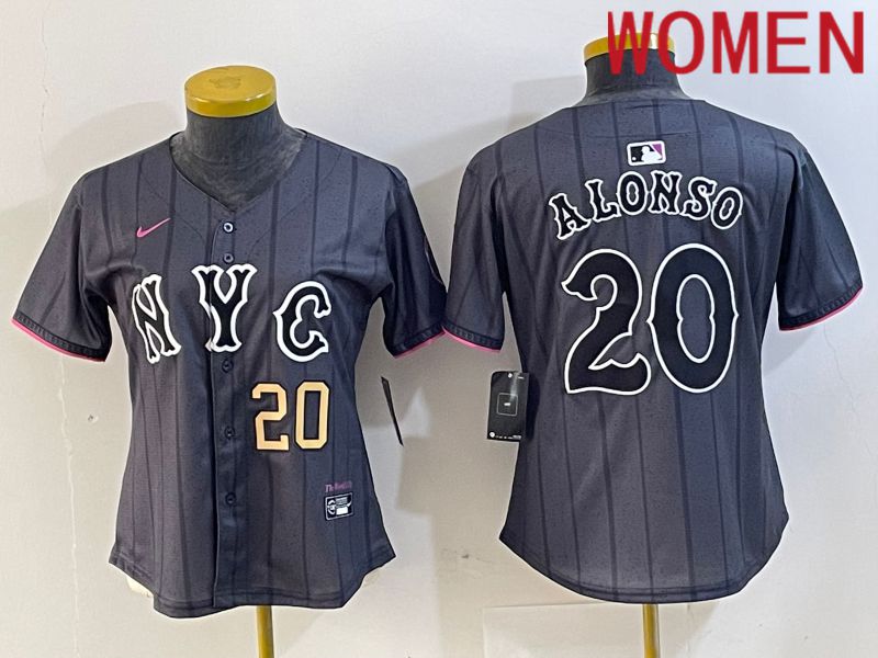 Women New York Mets #20 Alonso Black City Edition 2024 Nike MLB Jersey style 3->->Women Jersey